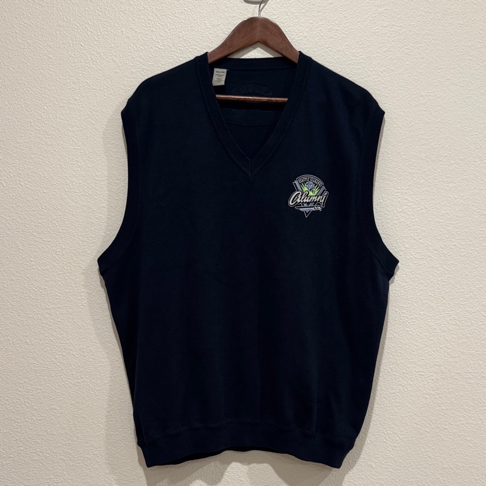 Cutter & Buck Black V-Neck Sweater Vest, Seattle Seahawks Alumni logo